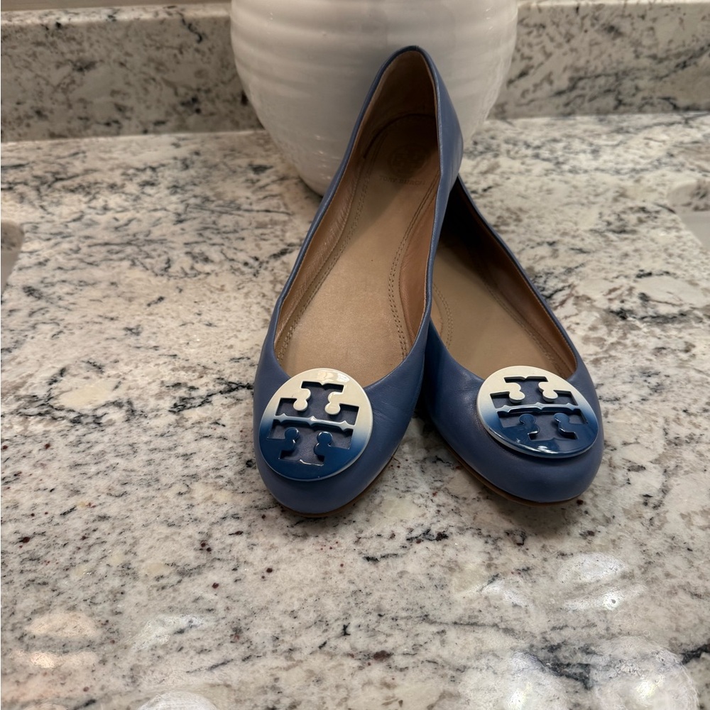 Tory Burch Blue Flats with Logo Accent